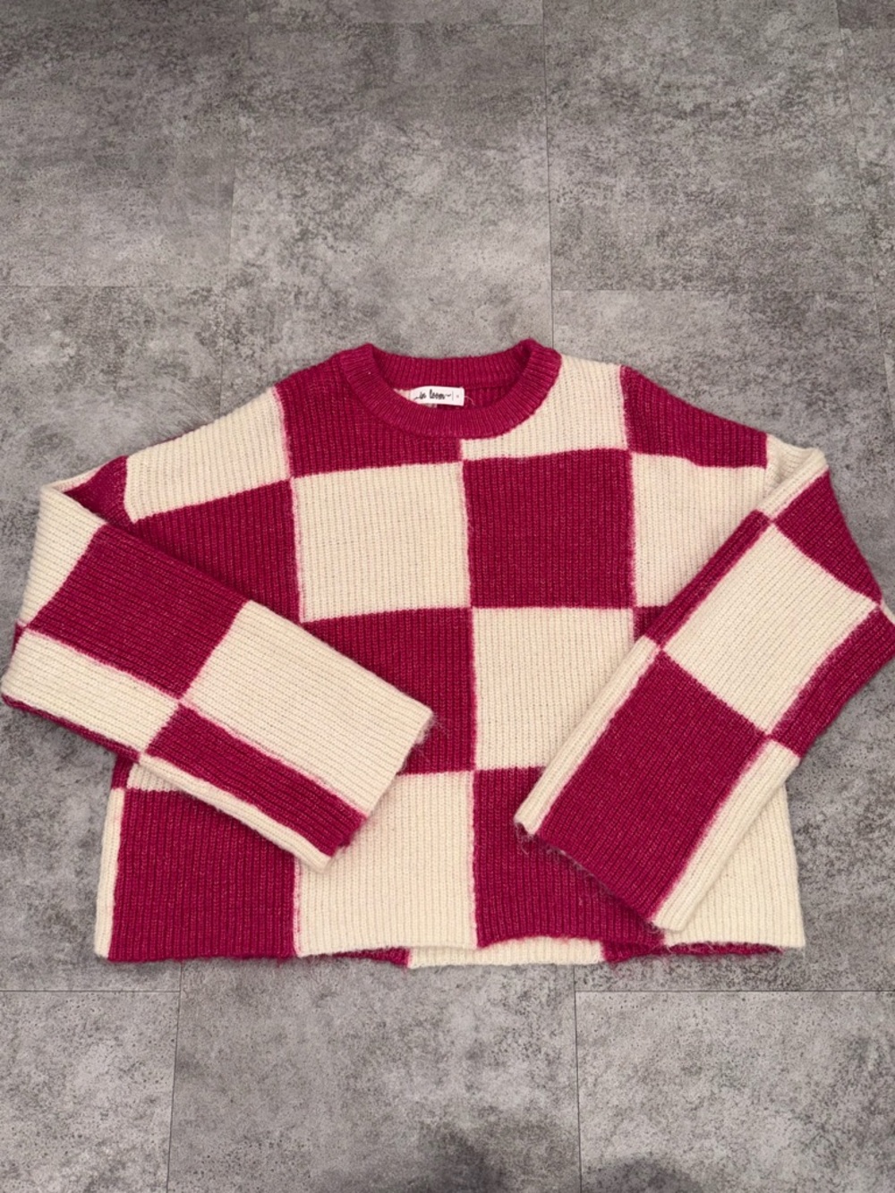 Cropped Hot Pink Color Block Knit Sweater